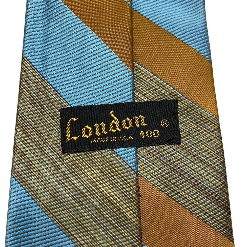 Vintage London 400  Men's Tie Necktie Wide Polyester Striped Brown Blue Classic